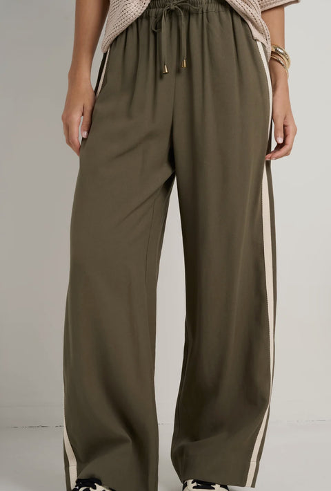 STORIES BE TOLD Townie Olive Stripe Side Tape Wide Leg Pant Olive