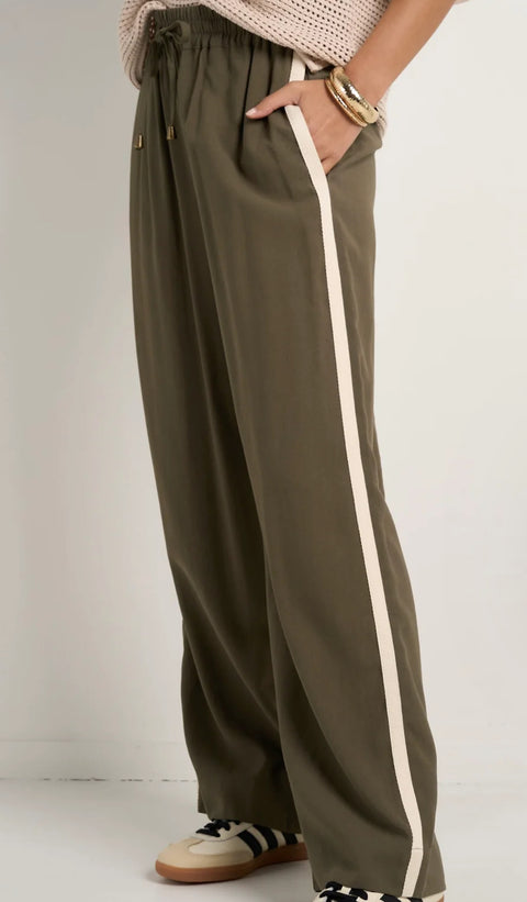 STORIES BE TOLD Townie Olive Stripe Side Tape Wide Leg Pant Olive
