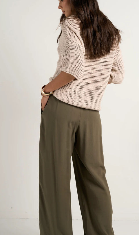 STORIES BE TOLD Townie Olive Stripe Side Tape Wide Leg Pant Olive