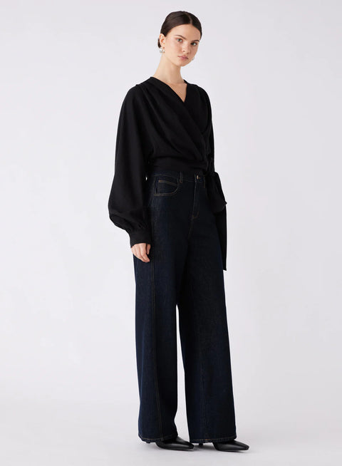 ESMAEE Hilton Tie Side Blouse Black