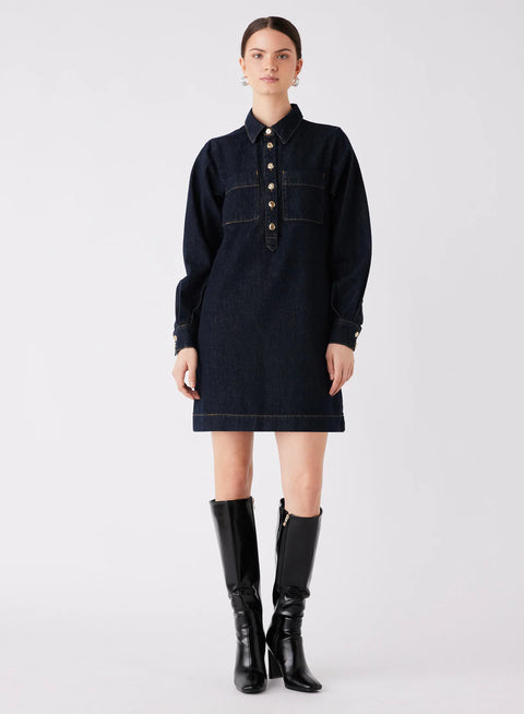 ESMAEE Central Denim Dress Dark Blue Denim
