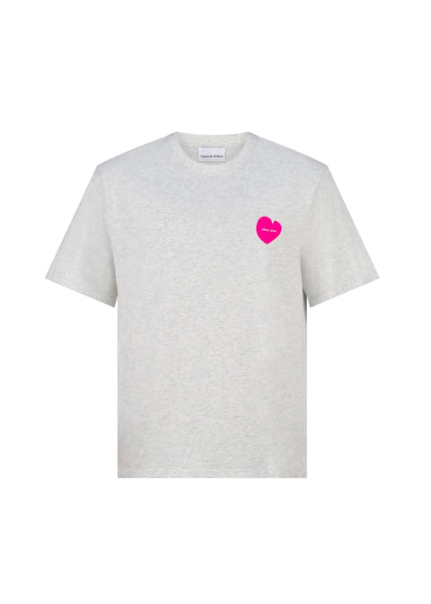 CARTEL AND WILLOW Neon Love Tee Grey Marle Neon Pink