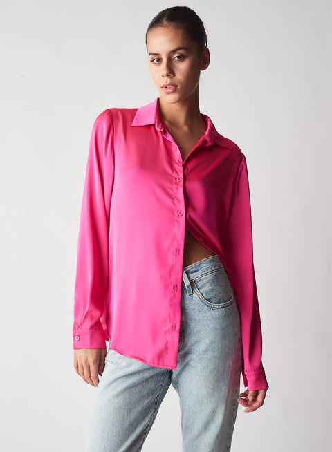 ESMAEE Alice Satin Shirt Hot Pink