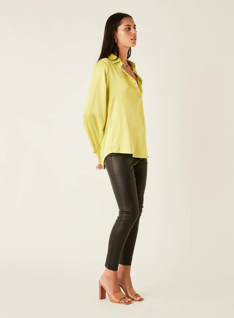ESMAEE Alice Satin Shirt Chartreuse