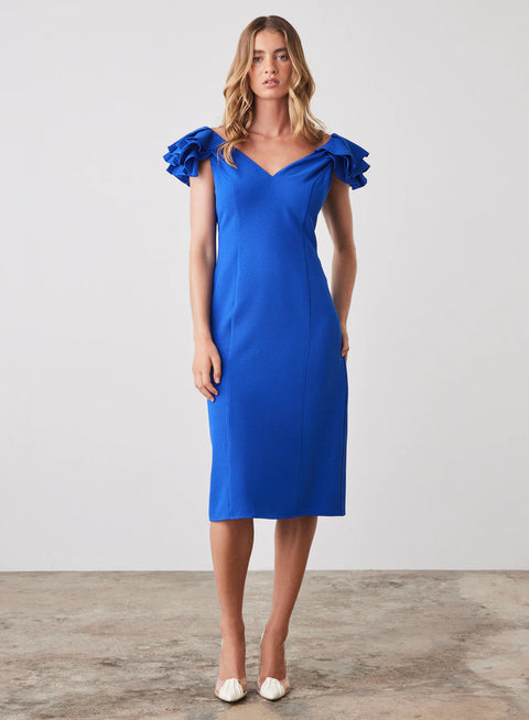 ESMAEE Corlette Ruffle Dress Cobalt