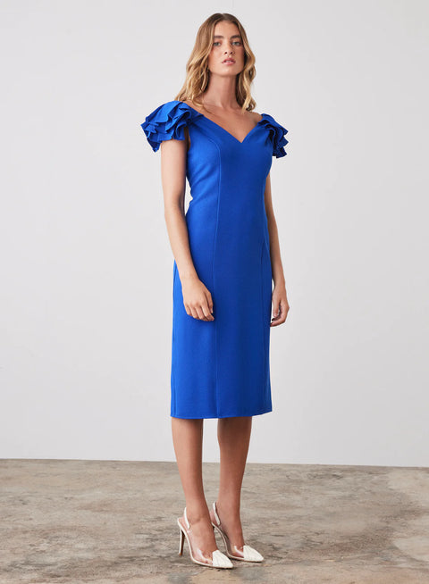 ESMAEE Corlette Ruffle Dress Cobalt