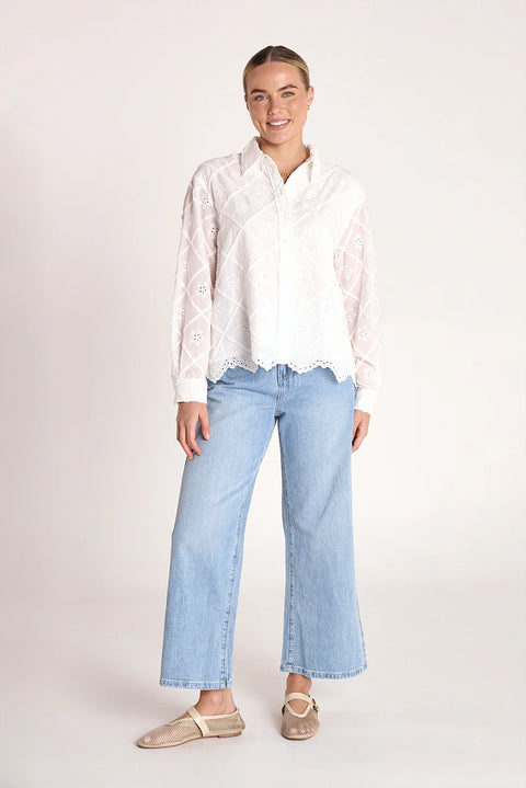 FEATHER AND NOISE Sienna Long Sleeve Top White