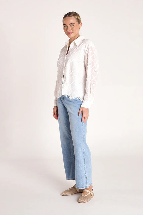 FEATHER AND NOISE Sienna Long Sleeve Top White