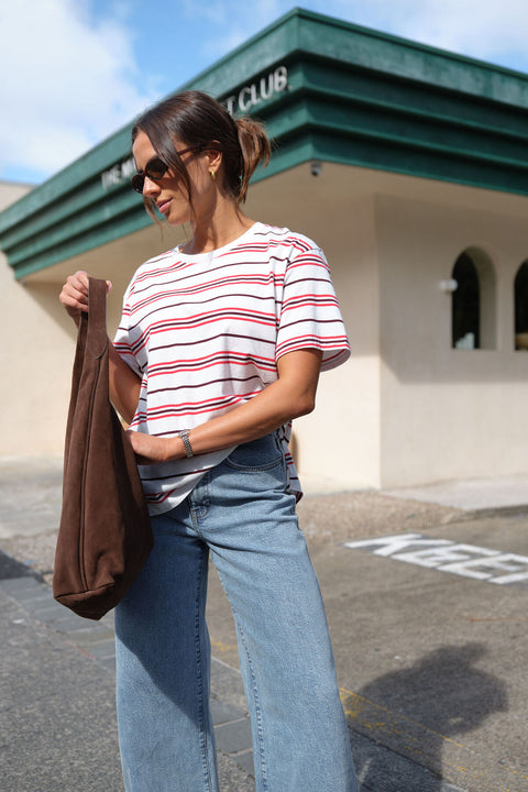 CERES LIFE Stevie Slouchy Tee Berry/Red Stripe