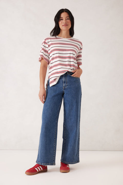 CERES LIFE Stevie Slouchy Tee Berry/Red Stripe