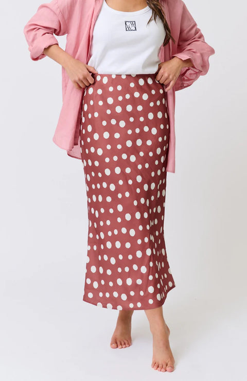 CARTEL AND WILLOW Millie Slip Skirt Rust/Cream Spot