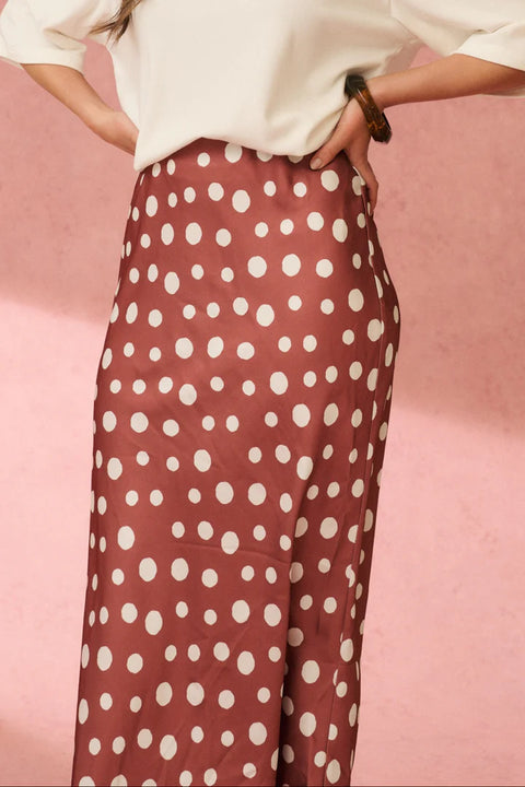 CARTEL AND WILLOW Millie Slip Skirt Rust/Cream Spot