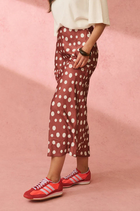 CARTEL AND WILLOW Millie Slip Skirt Rust/Cream Spot