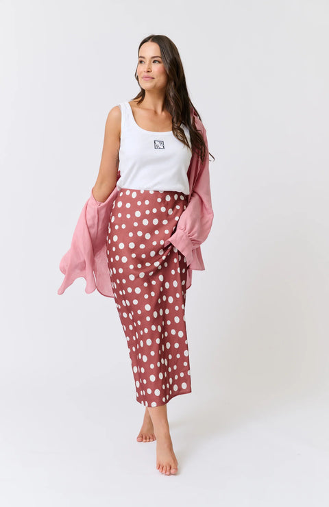 CARTEL AND WILLOW Millie Slip Skirt Rust/Cream Spot