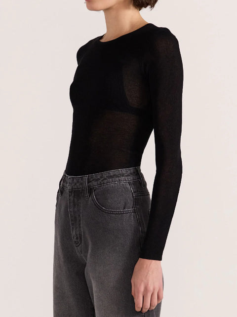 STAPLE THE LABEL Asta Sheer Knit Top Black
