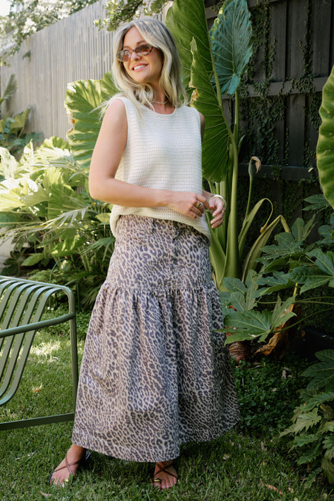 CERES LIFE Drop Waist Denim Midi Skirt