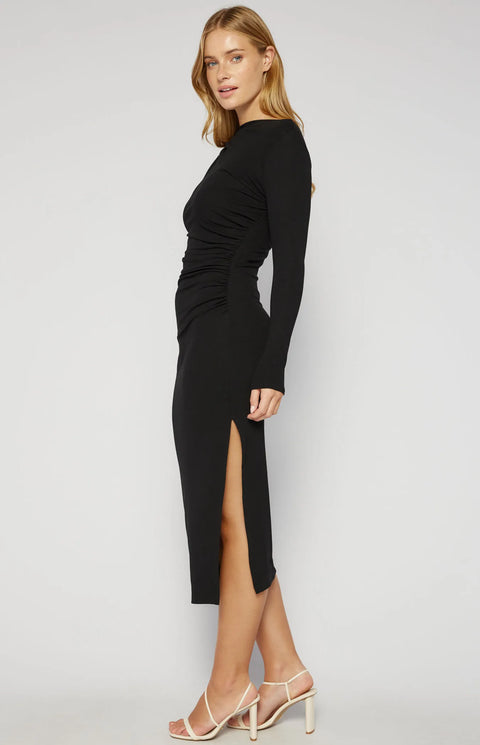 STYLE STATE Long Sleeve Ruche Detail Midi Dress Black