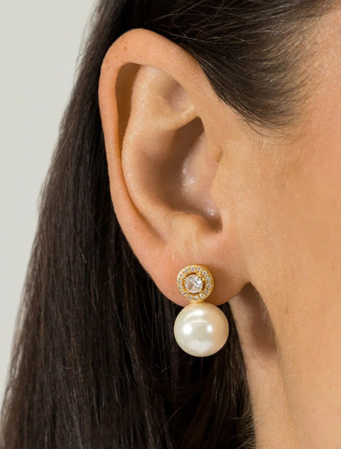 ZJOOSH Lucien White Crystal and Pearl Drop Studs  ZJOOSH  Klou Boutique