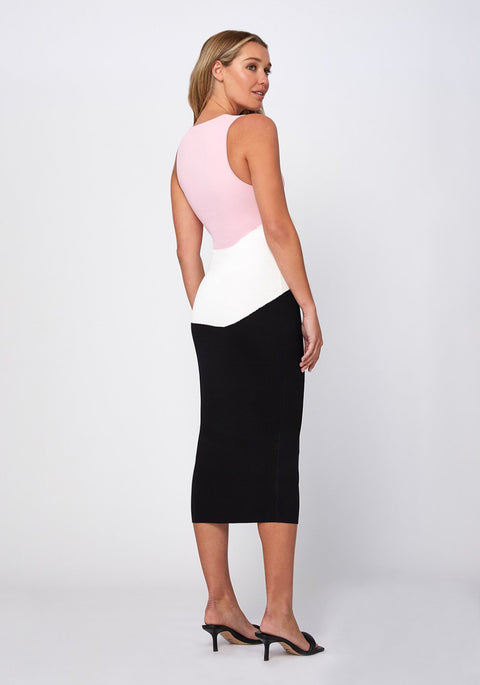 By Johnny Tess Tri Colour MIDI Dress - pink/white/black BY JOHNNY Klou Boutique
