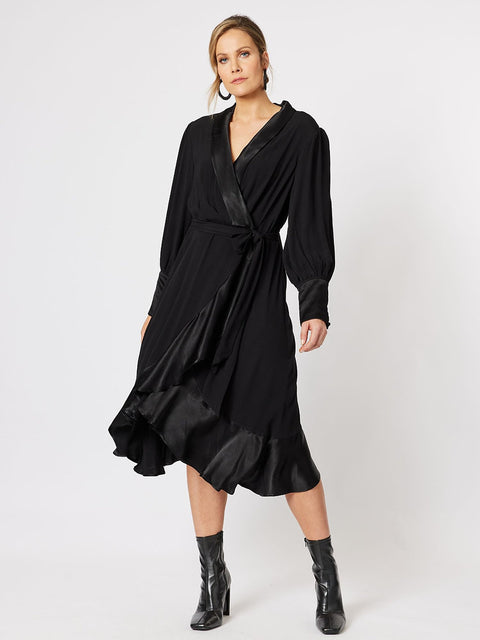 HAMMOCK AND VINE Tuxedo Satin Wrap Dress Hammock and Vine Klou Boutique