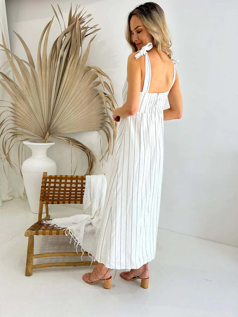 MYLK THE LABEL Matilda Tie Maxi Dress Monochrome Stripe