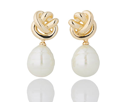 FIRUCCI Lovers Knot Teardrop Pearl Earring Gold