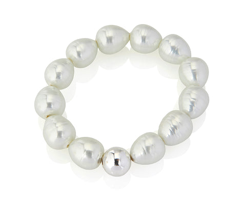 FIRUCCI Ivory Teardrop Pearl Stretch Bracelet With Sterling Silver Ball