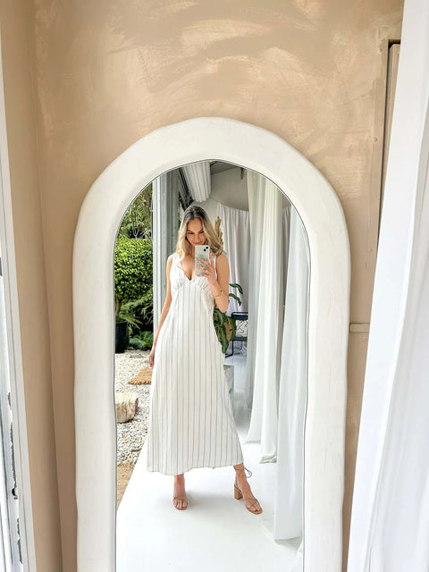 MYLK THE LABEL Matilda Tie Maxi Dress Monochrome Stripe