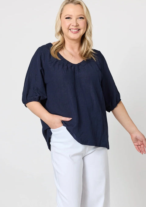 GORDON SMITH Lino V Neck Top Navy