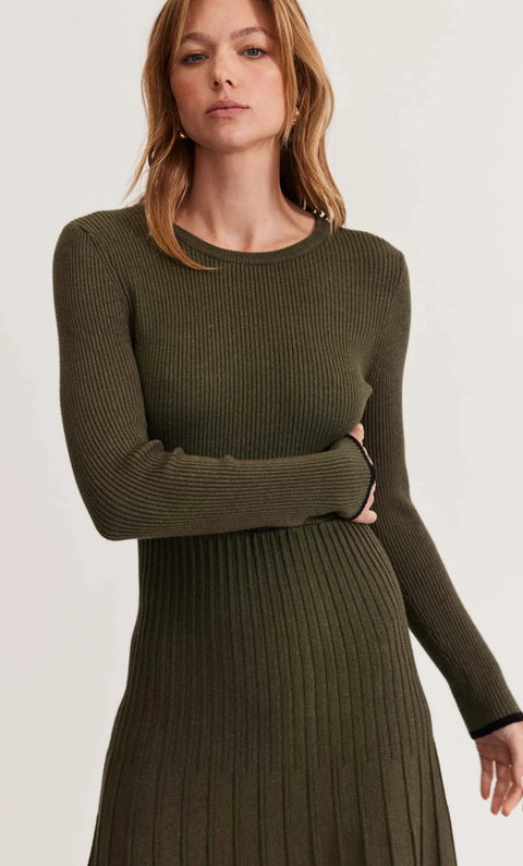 STAPLE THE LABEL Anitta Knit Midi Dress Dark Olive