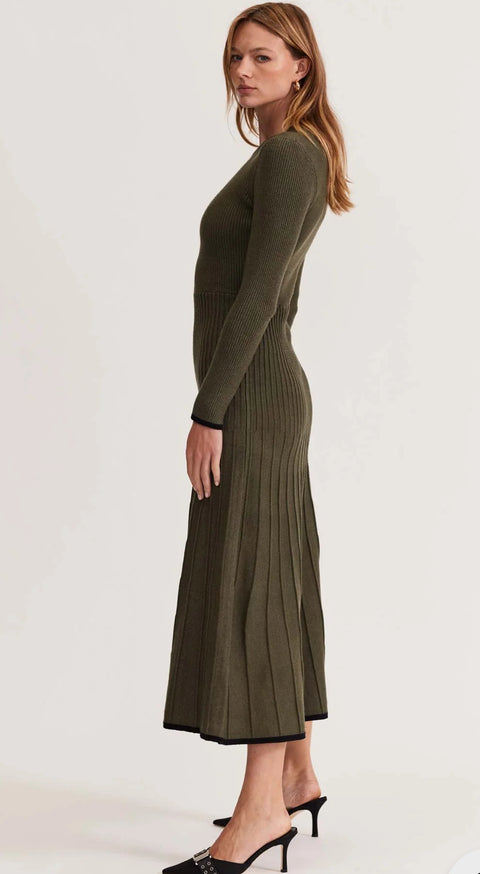 STAPLE THE LABEL Anitta Knit Midi Dress Dark Olive