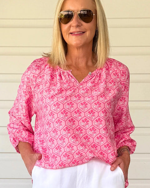GORDON SMITH Floral Art Top Pink