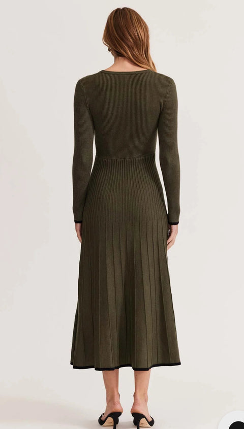 STAPLE THE LABEL Anitta Knit Midi Dress Dark Olive