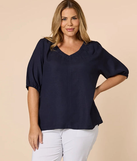 GORDON SMITH Lino V Neck Top Navy