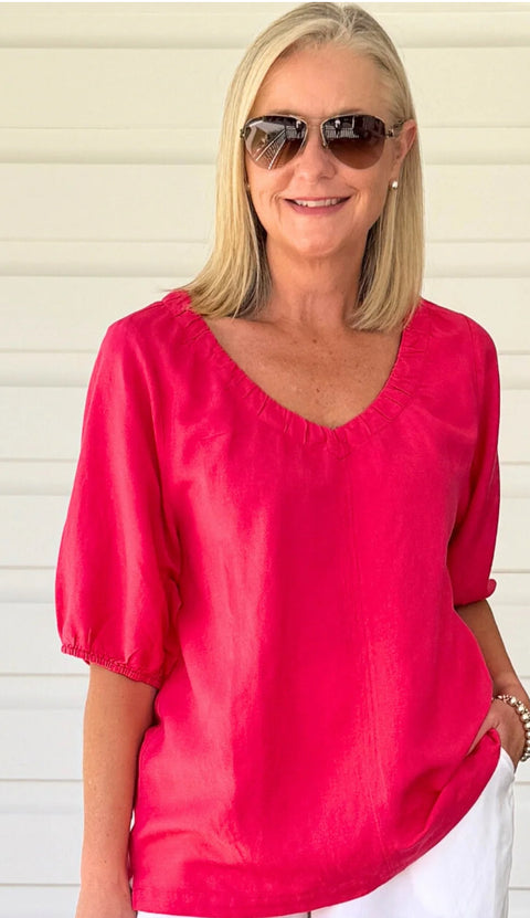 GORDON SMITH Lino V Neck Top Peony