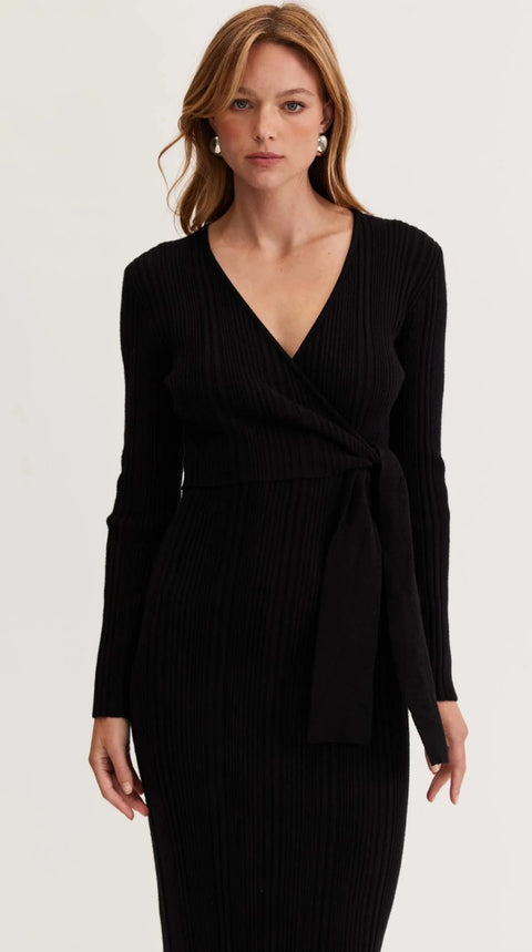 STAPLE THE LABEL Maxine Wrap Front Knit Dress Black