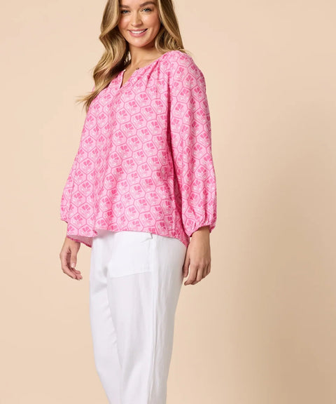 GORDON SMITH Floral Art Top Pink