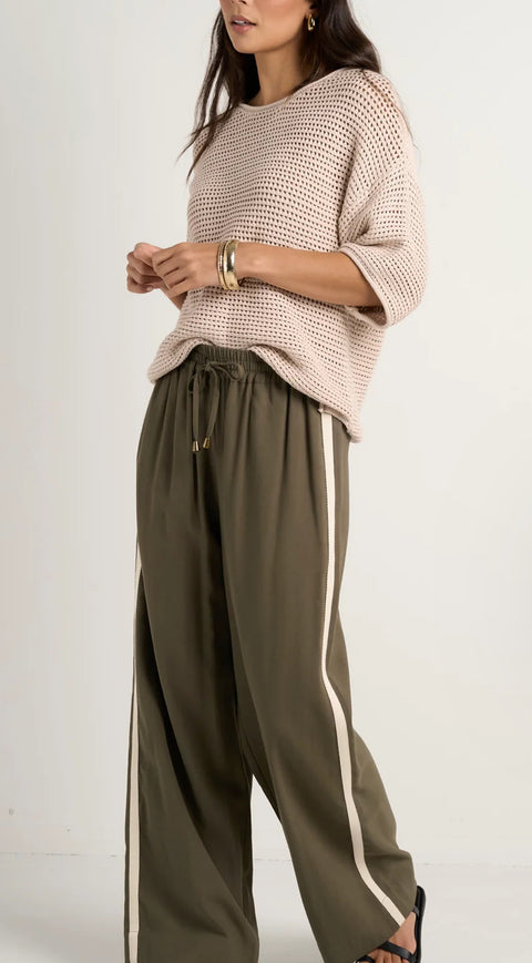 STORIES BE TOLD Townie Olive Stripe Side Tape Wide Leg Pant Olive