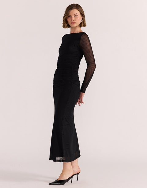 STAPLE THE LABEL Kaia Spot Mesh Maxi Dress