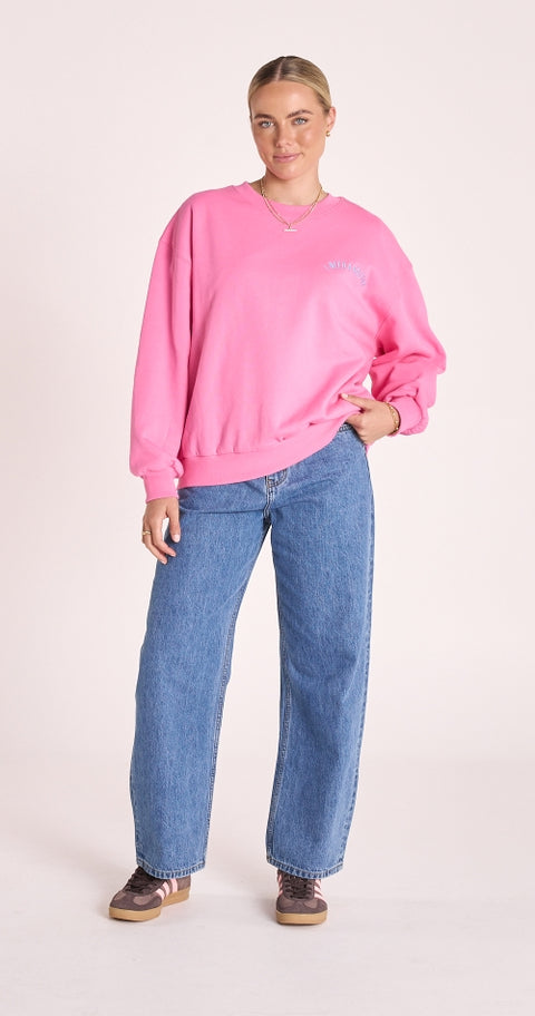 FEATHER AND NOISE Holiday Logo Crew Pink