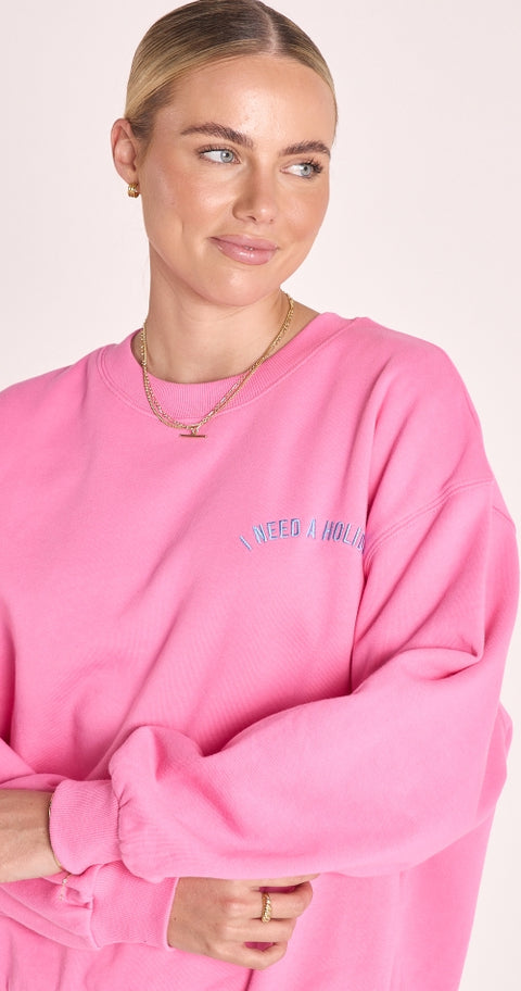 FEATHER AND NOISE Holiday Logo Crew Pink