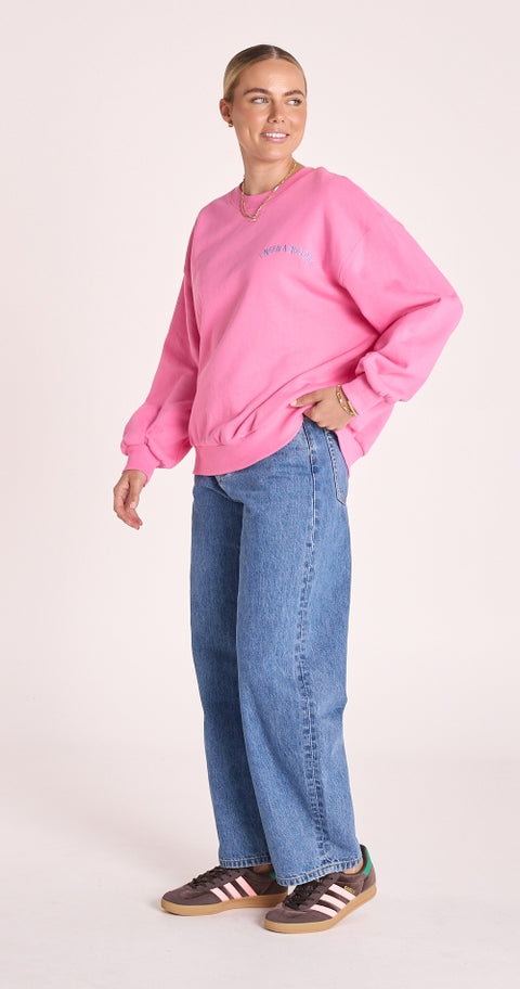 FEATHER AND NOISE Holiday Logo Crew Pink