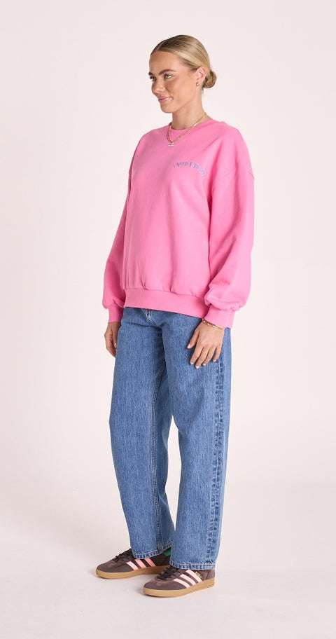 FEATHER AND NOISE Holiday Logo Crew Pink