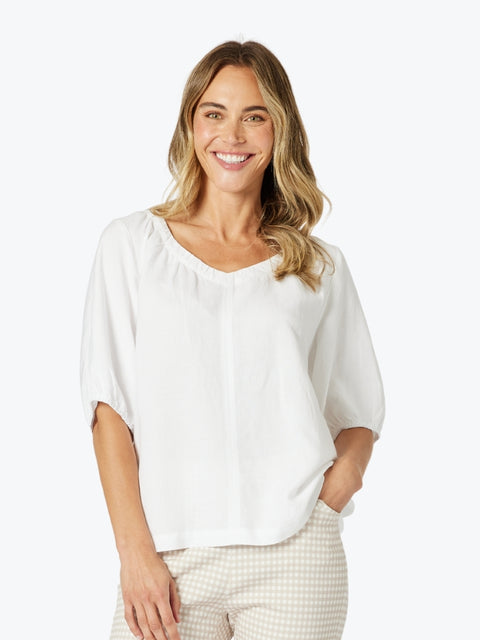 GORDON SMITH Lino V Neck Top White