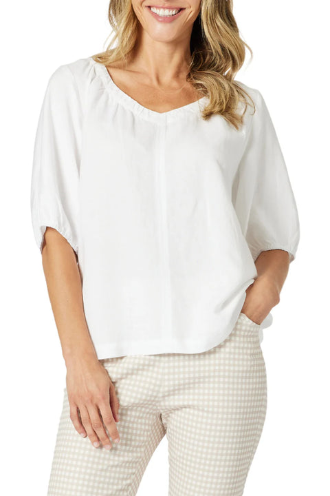 GORDON SMITH Lino V Neck Top White