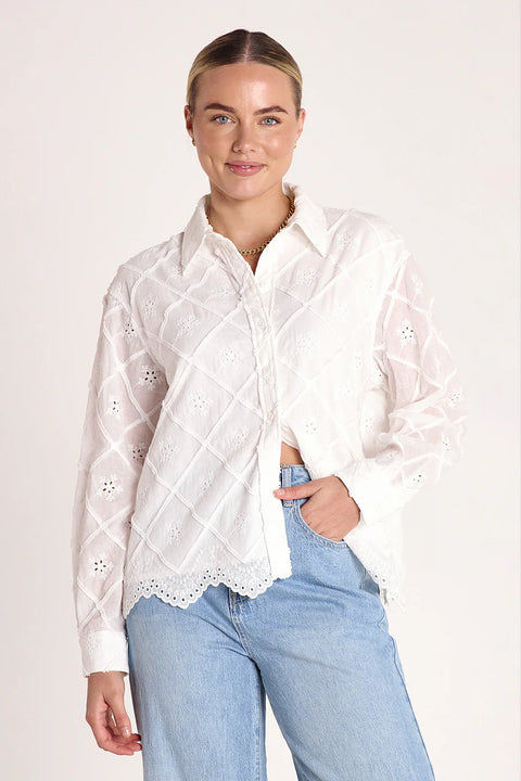 FEATHER AND NOISE Sienna Long Sleeve Top White