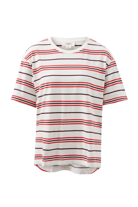 CERES LIFE Stevie Slouchy Tee Berry/Red Stripe