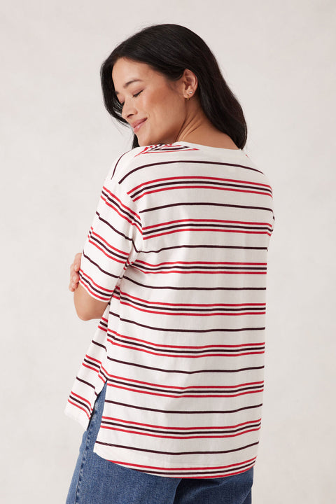 CERES LIFE Stevie Slouchy Tee Berry/Red Stripe