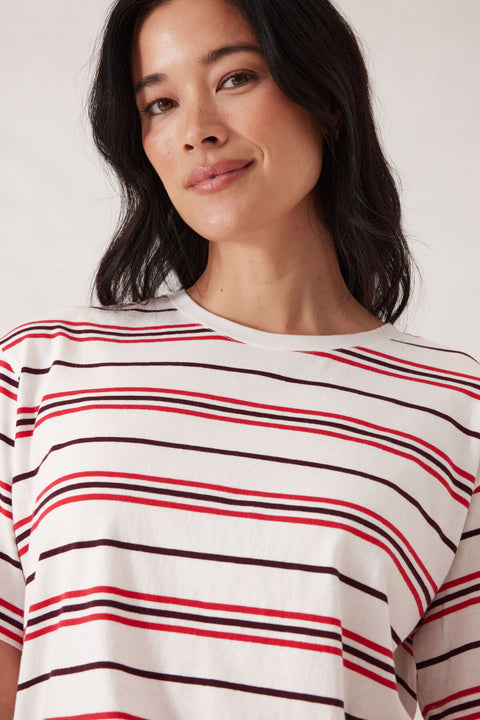 CERES LIFE Stevie Slouchy Tee Berry/Red Stripe