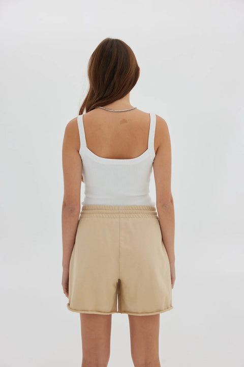 TOAST SOCIETY Jersey Raw Hem Short Tan